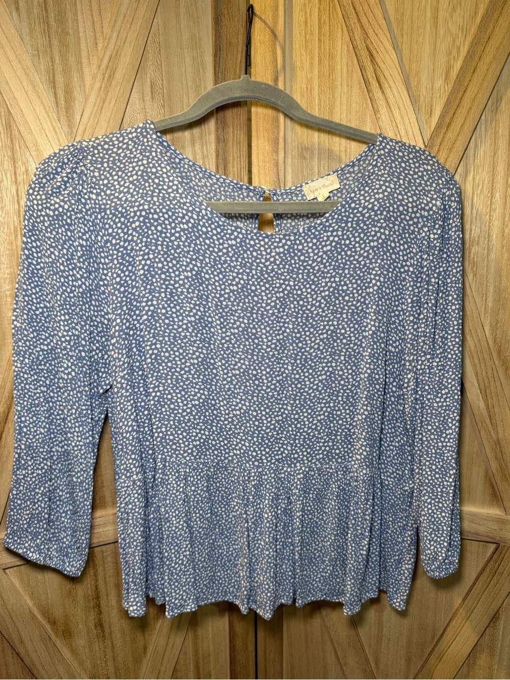 Hem & Thread Light Blue White Printed Peplum Blouse